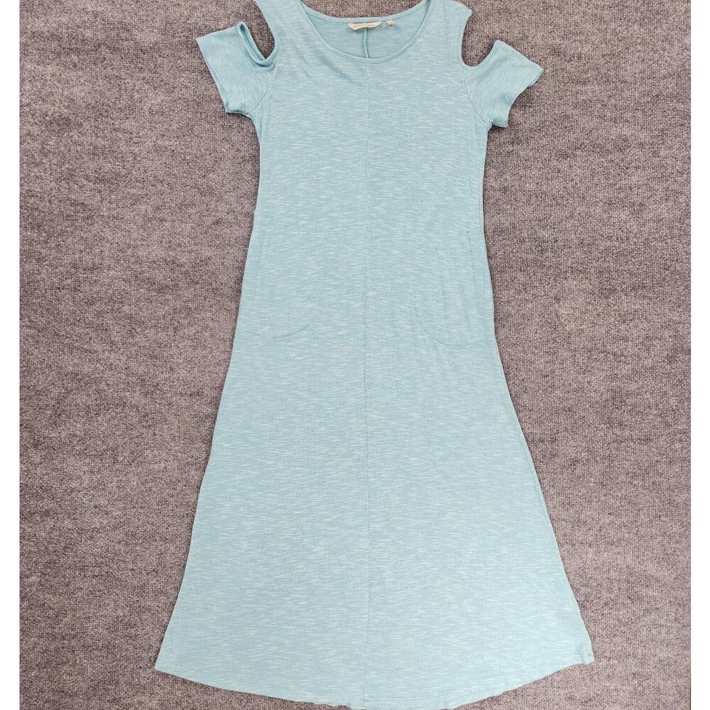 Soft Surroundings Dress Womens Petite Small Blue Electra Cold Shoulder Pocket - Picture 3 of 16